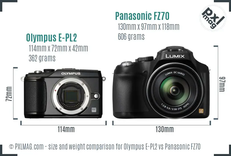 Olympus E-PL2 vs Panasonic FZ70 size comparison