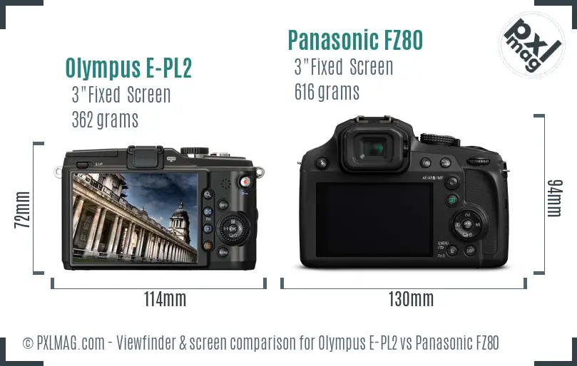 Olympus E-PL2 vs Panasonic FZ80 Screen and Viewfinder comparison