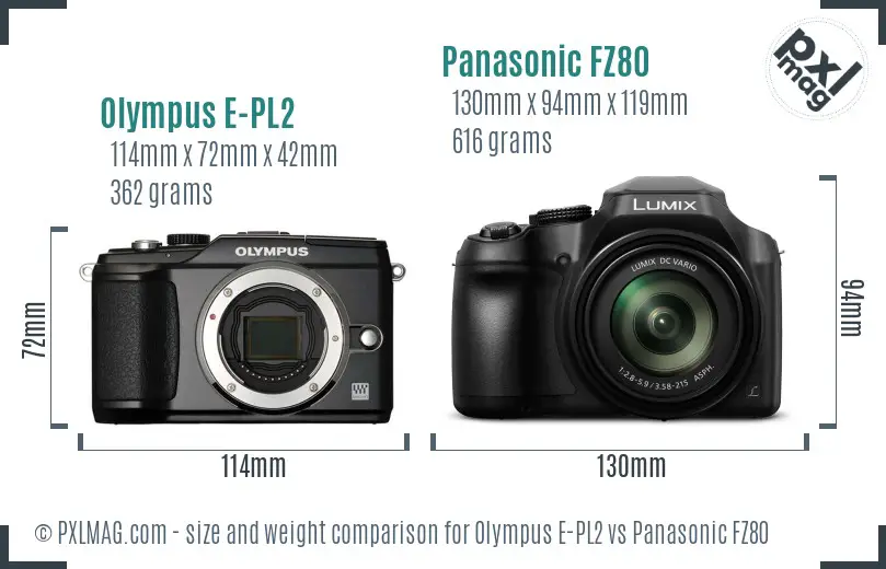 Olympus E-PL2 vs Panasonic FZ80 size comparison