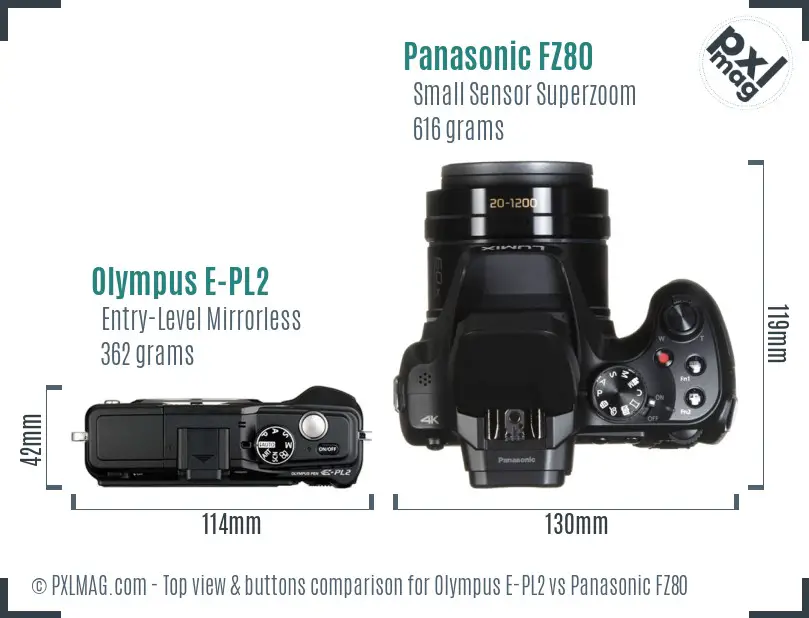 Olympus E-PL2 vs Panasonic FZ80 top view buttons comparison