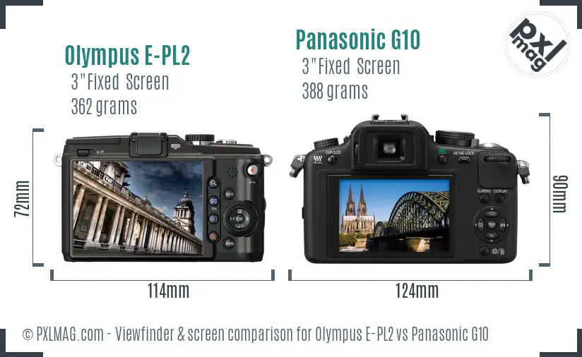 Olympus E-PL2 vs Panasonic G10 Screen and Viewfinder comparison