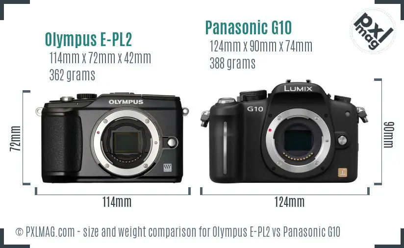 Olympus E-PL2 vs Panasonic G10 size comparison