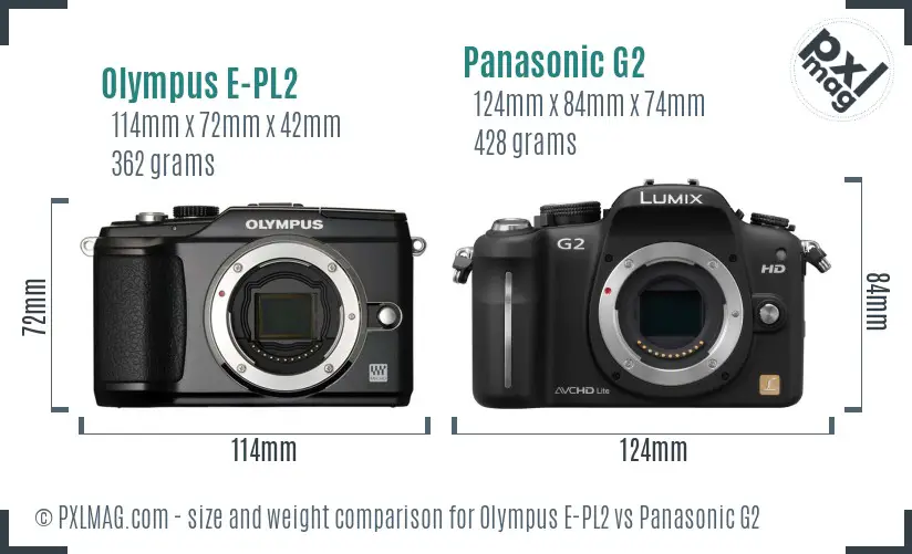 Olympus E-PL2 vs Panasonic G2 size comparison