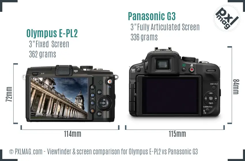 Olympus E-PL2 vs Panasonic G3 Screen and Viewfinder comparison