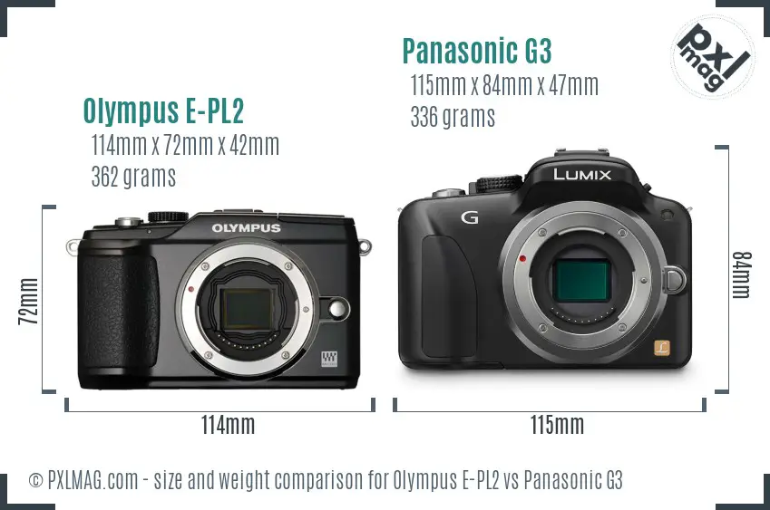 Olympus E-PL2 vs Panasonic G3 size comparison