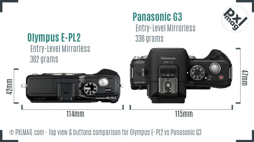 Olympus E-PL2 vs Panasonic G3 top view buttons comparison