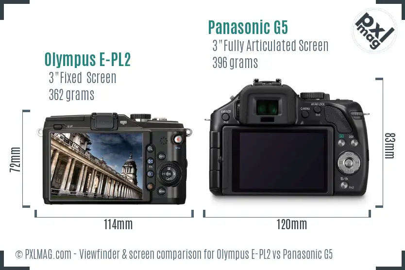 Olympus E-PL2 vs Panasonic G5 Screen and Viewfinder comparison