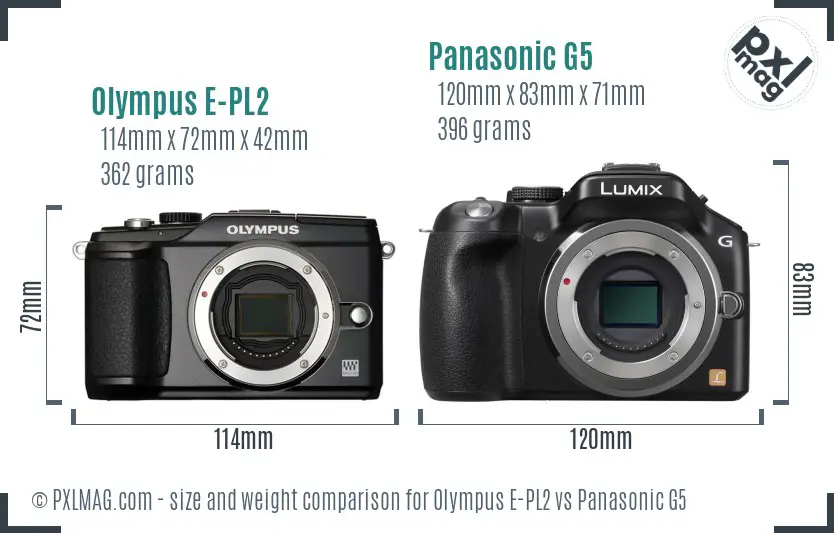 Olympus E-PL2 vs Panasonic G5 size comparison