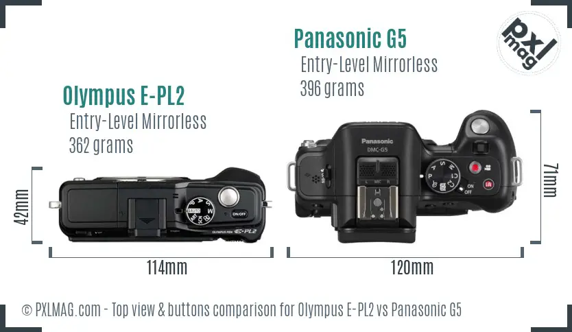 Olympus E-PL2 vs Panasonic G5 top view buttons comparison