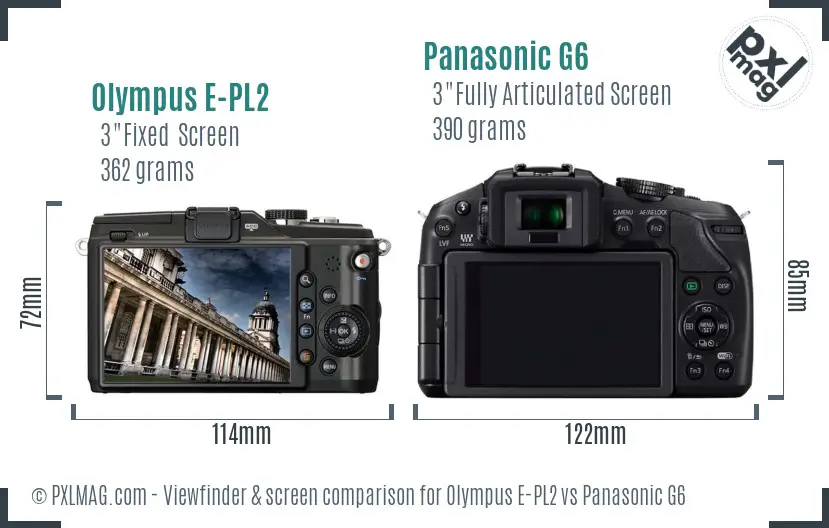 Olympus E-PL2 vs Panasonic G6 Screen and Viewfinder comparison