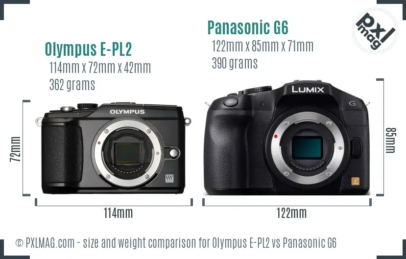 Olympus E-PL2 vs Panasonic G6 size comparison
