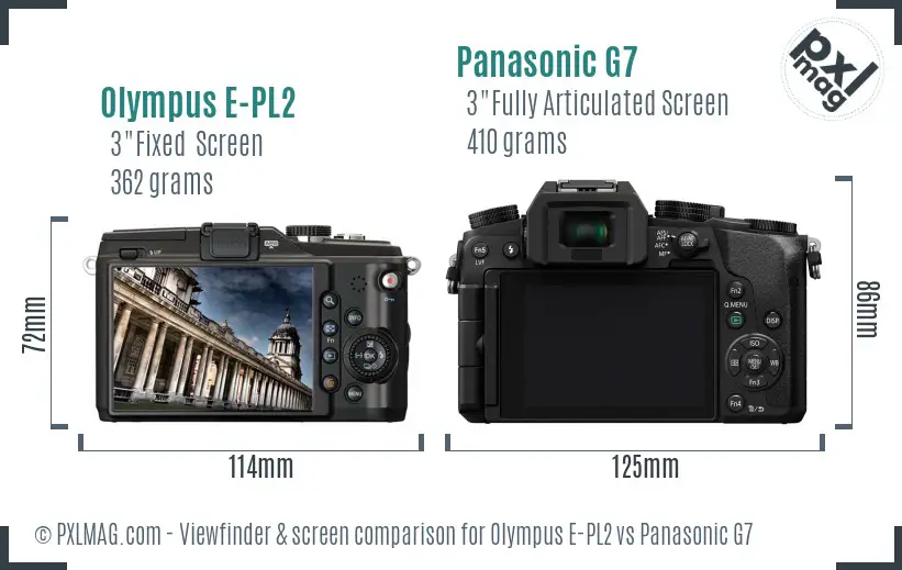 Olympus E-PL2 vs Panasonic G7 Screen and Viewfinder comparison
