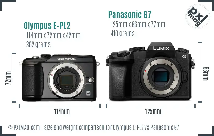 Olympus E-PL2 vs Panasonic G7 size comparison