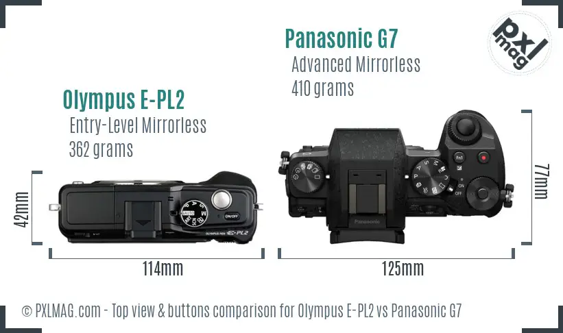 Olympus E-PL2 vs Panasonic G7 top view buttons comparison