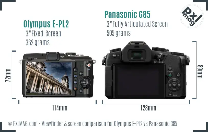 Olympus E-PL2 vs Panasonic G85 Screen and Viewfinder comparison