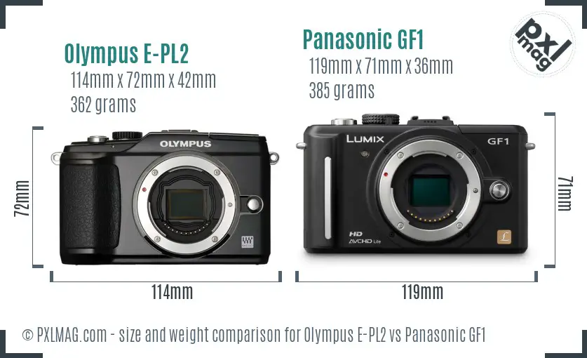 Olympus E-PL2 vs Panasonic GF1 size comparison