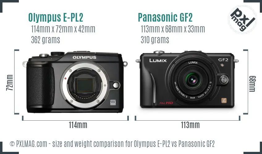 Olympus E-PL2 vs Panasonic GF2 size comparison