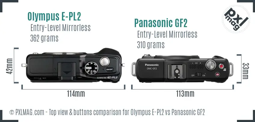 Olympus E-PL2 vs Panasonic GF2 top view buttons comparison