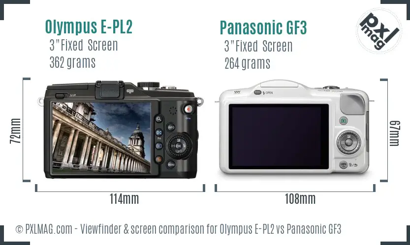Olympus E-PL2 vs Panasonic GF3 Screen and Viewfinder comparison