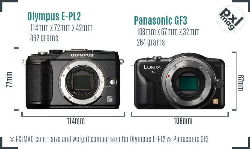 Olympus E-PL2 vs Panasonic GF3 size comparison