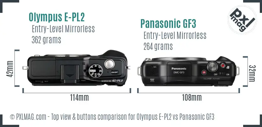 Olympus E-PL2 vs Panasonic GF3 top view buttons comparison