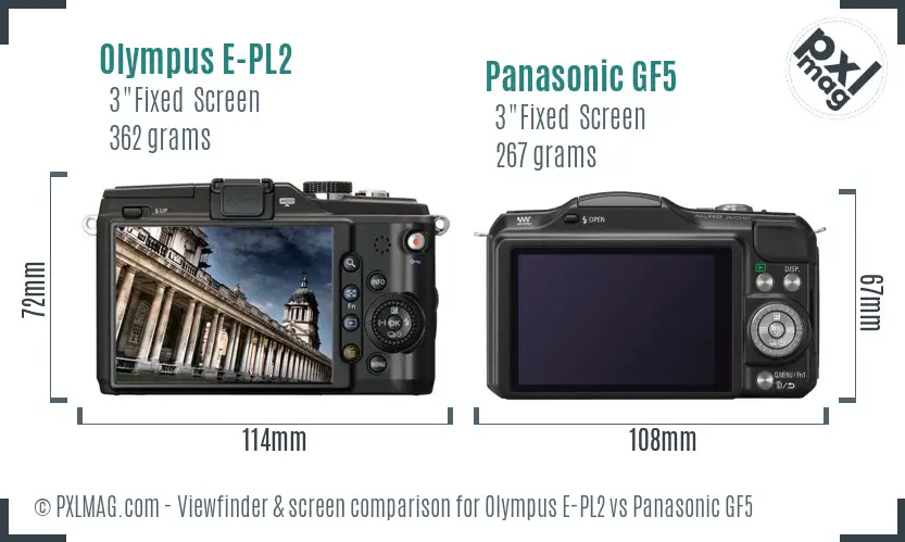 Olympus E-PL2 vs Panasonic GF5 Screen and Viewfinder comparison