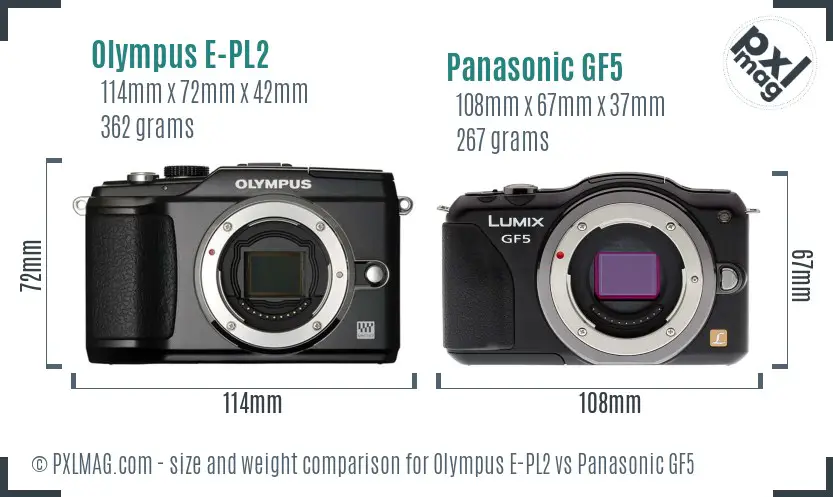 Olympus E-PL2 vs Panasonic GF5 size comparison