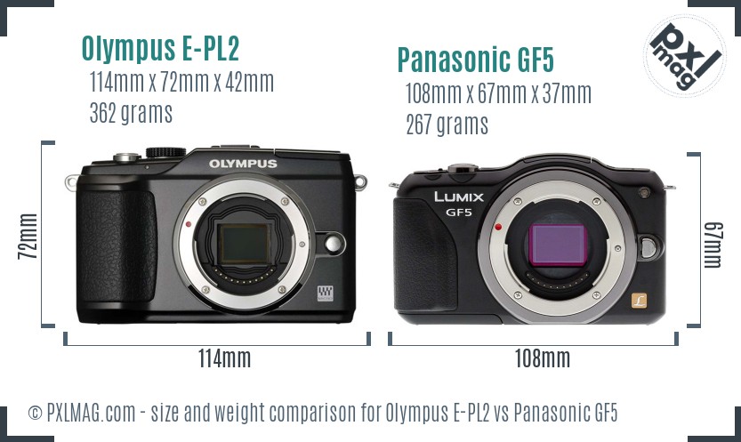 Olympus E-PL2 vs Panasonic GF5 size comparison