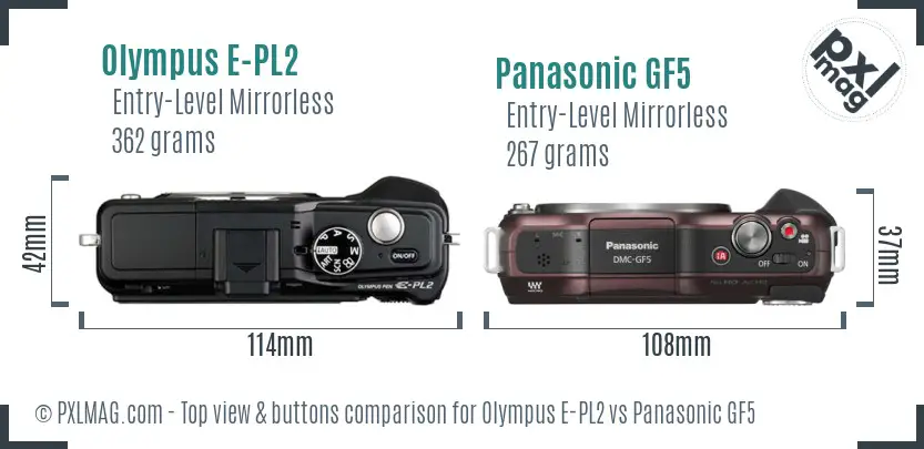 Olympus E-PL2 vs Panasonic GF5 top view buttons comparison