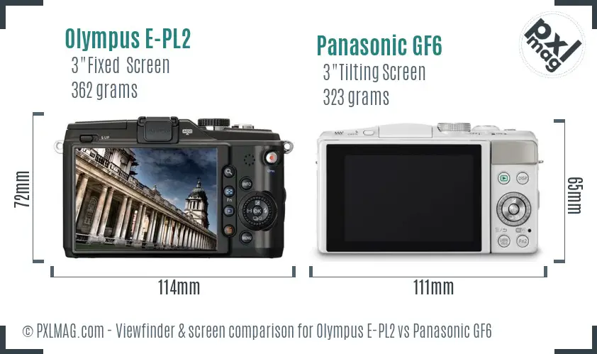 Olympus E-PL2 vs Panasonic GF6 Screen and Viewfinder comparison
