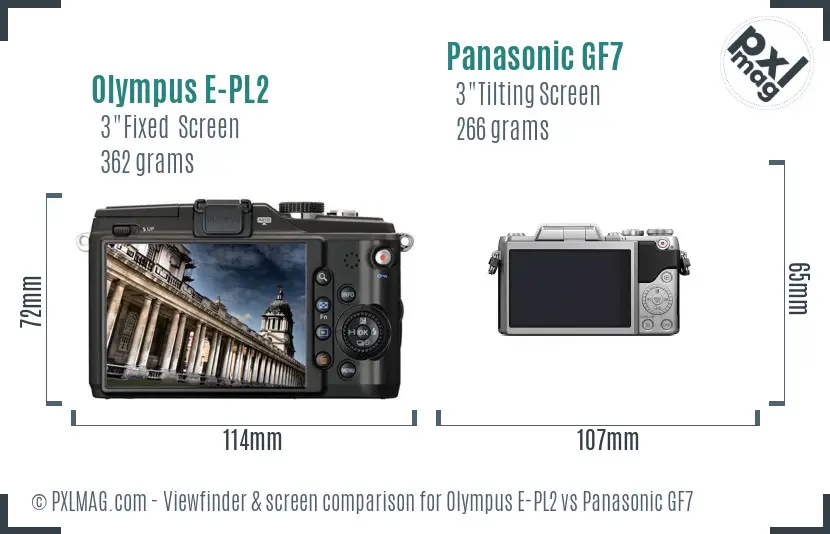 Olympus E-PL2 vs Panasonic GF7 Screen and Viewfinder comparison