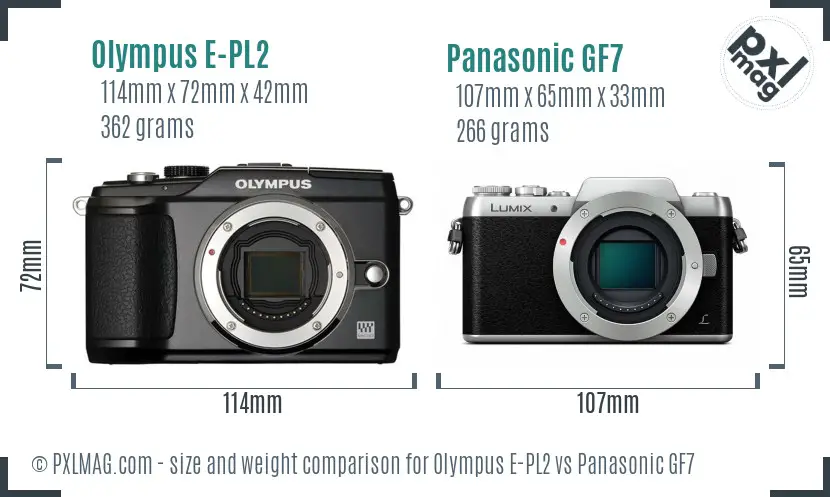 Olympus E-PL2 vs Panasonic GF7 size comparison
