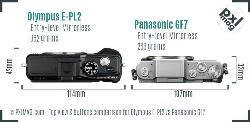 Olympus E-PL2 vs Panasonic GF7 top view buttons comparison