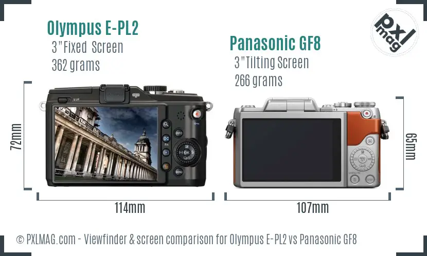 Olympus E-PL2 vs Panasonic GF8 Screen and Viewfinder comparison