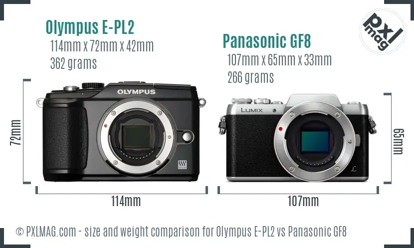 Olympus E-PL2 vs Panasonic GF8 size comparison