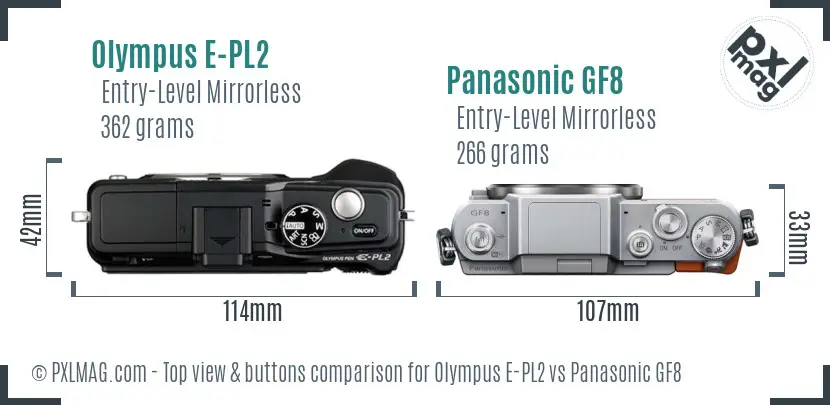 Olympus E-PL2 vs Panasonic GF8 top view buttons comparison