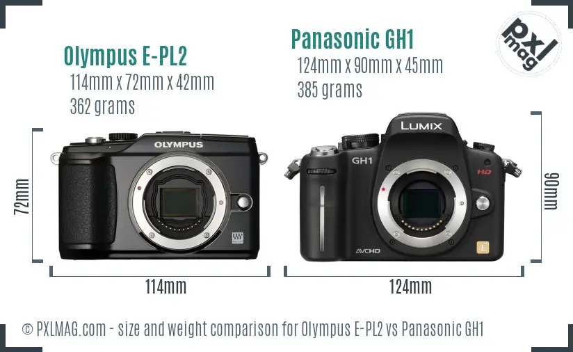 Olympus E-PL2 vs Panasonic GH1 size comparison