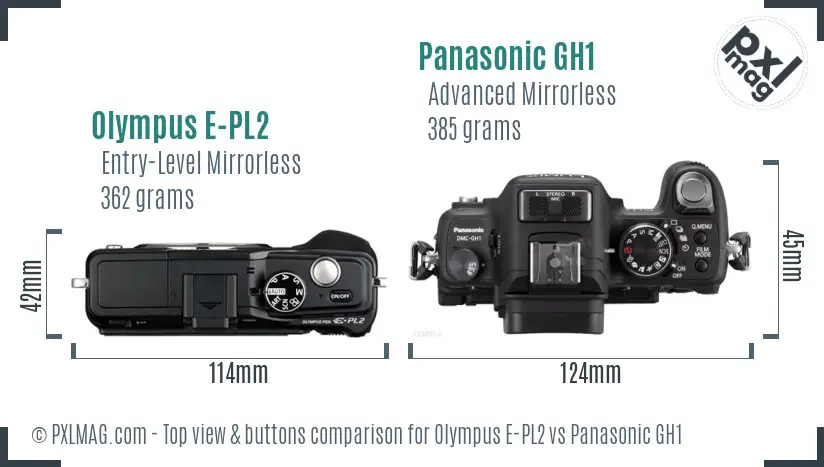 Olympus E-PL2 vs Panasonic GH1 top view buttons comparison