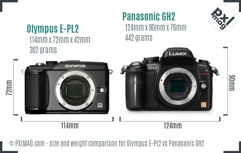 Olympus E-PL2 vs Panasonic GH2 size comparison