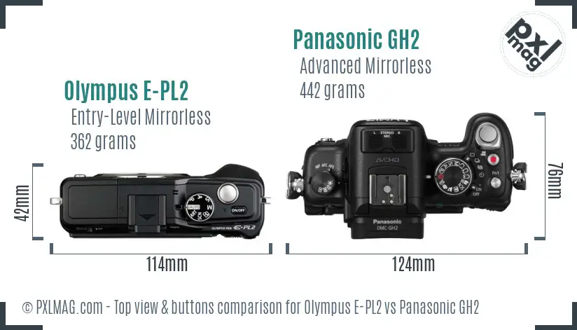 Olympus E-PL2 vs Panasonic GH2 top view buttons comparison