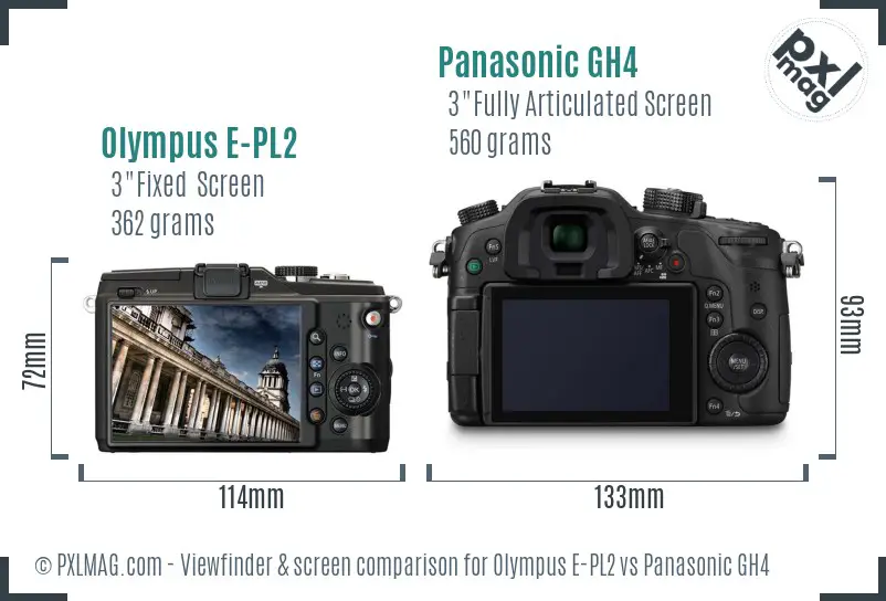 Olympus E-PL2 vs Panasonic GH4 Screen and Viewfinder comparison