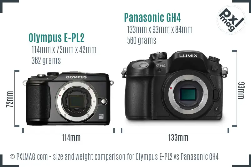 Olympus E-PL2 vs Panasonic GH4 size comparison