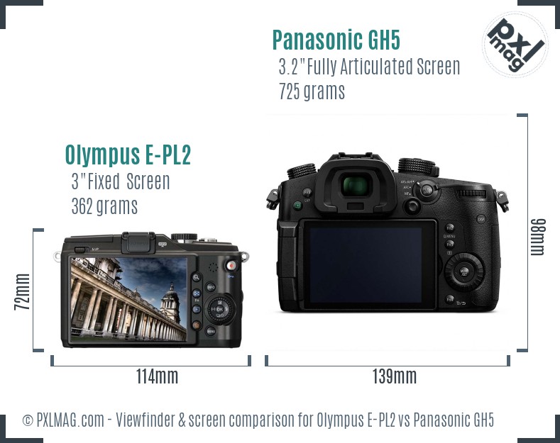 Olympus E-PL2 vs Panasonic GH5 Screen and Viewfinder comparison