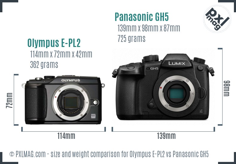 Olympus E-PL2 vs Panasonic GH5 size comparison