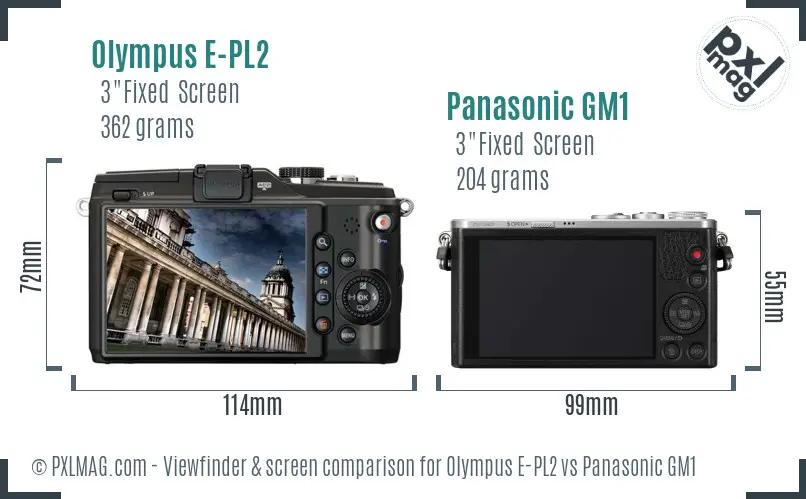 Olympus E-PL2 vs Panasonic GM1 Screen and Viewfinder comparison