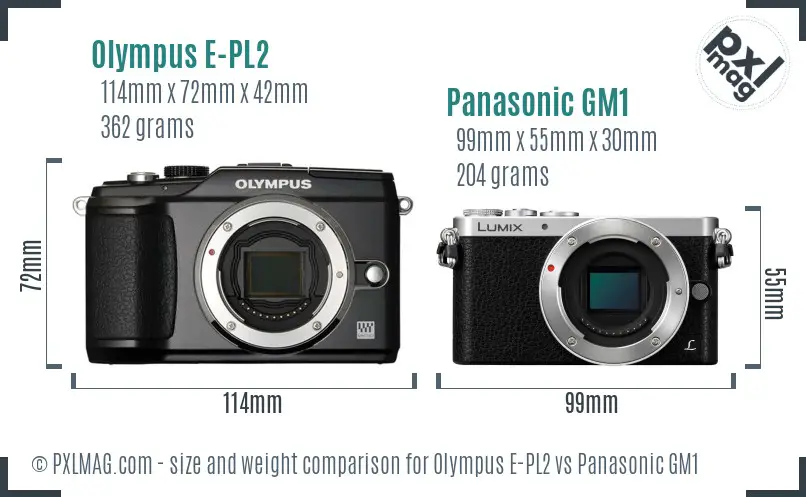 Olympus E-PL2 vs Panasonic GM1 size comparison