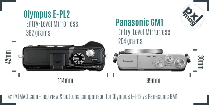 Olympus E-PL2 vs Panasonic GM1 top view buttons comparison