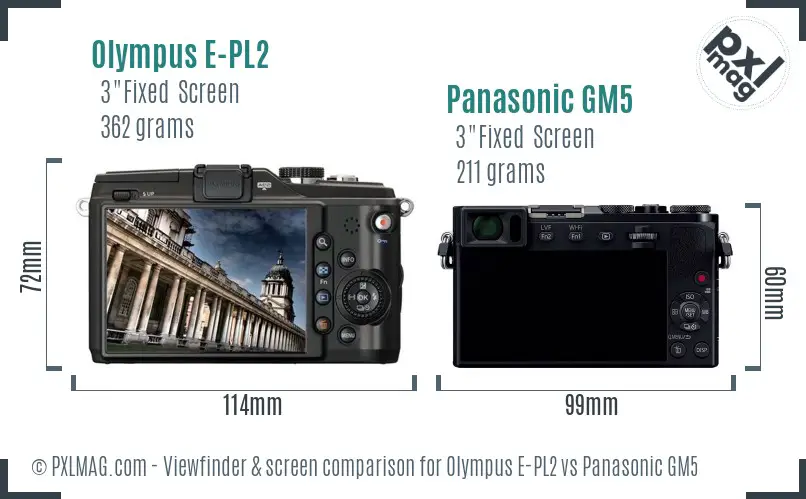 Olympus E-PL2 vs Panasonic GM5 Screen and Viewfinder comparison