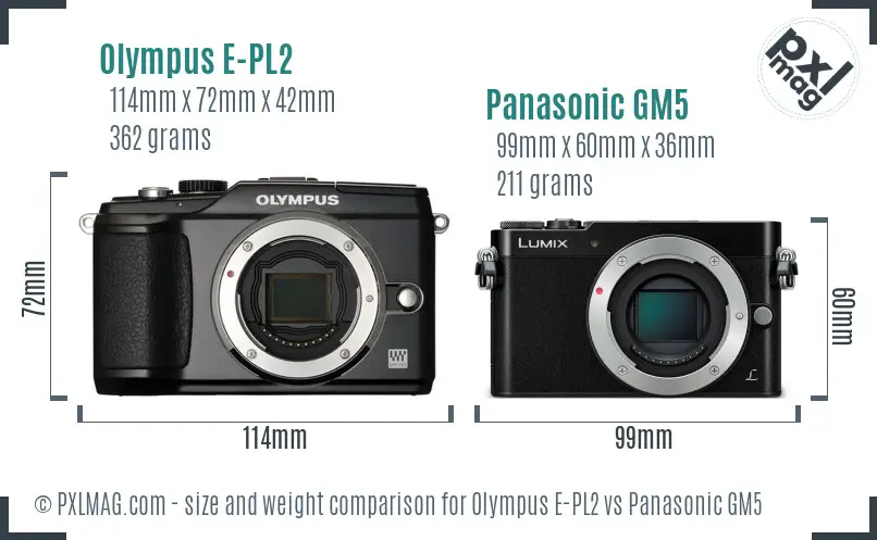 Olympus E-PL2 vs Panasonic GM5 size comparison