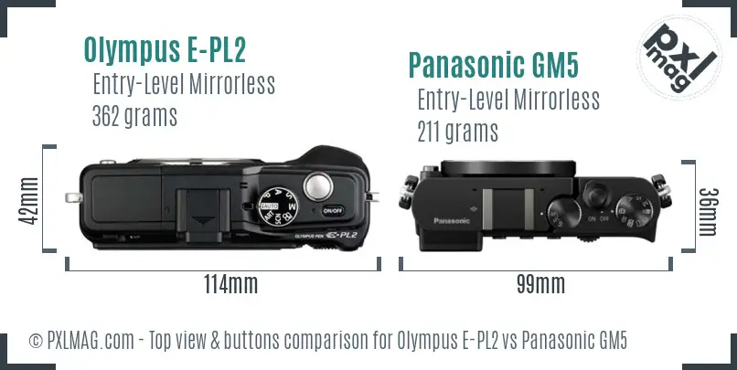 Olympus E-PL2 vs Panasonic GM5 top view buttons comparison